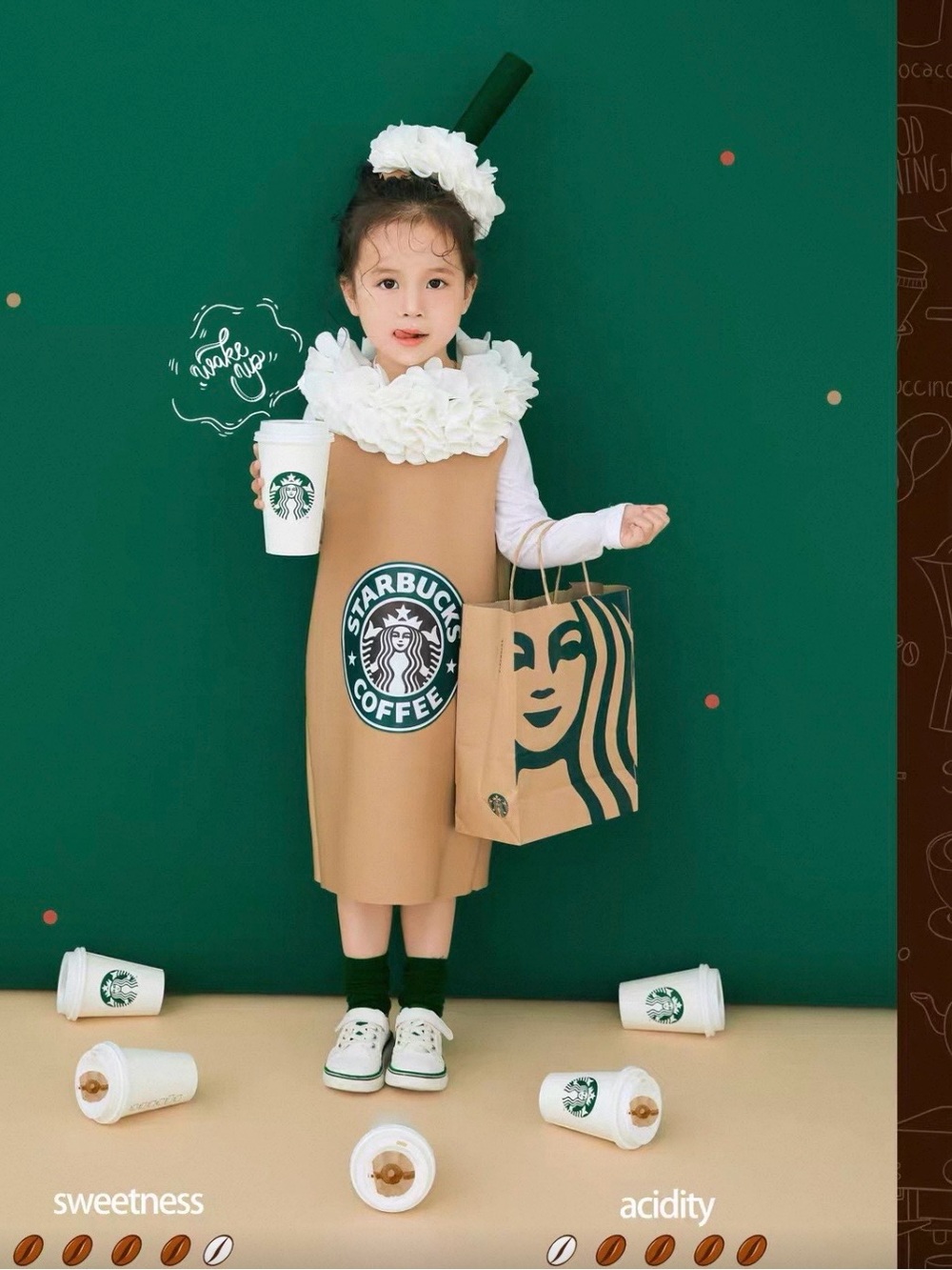 Starbucks Kids Coffee Costume in good for 4-10years old girls and boys